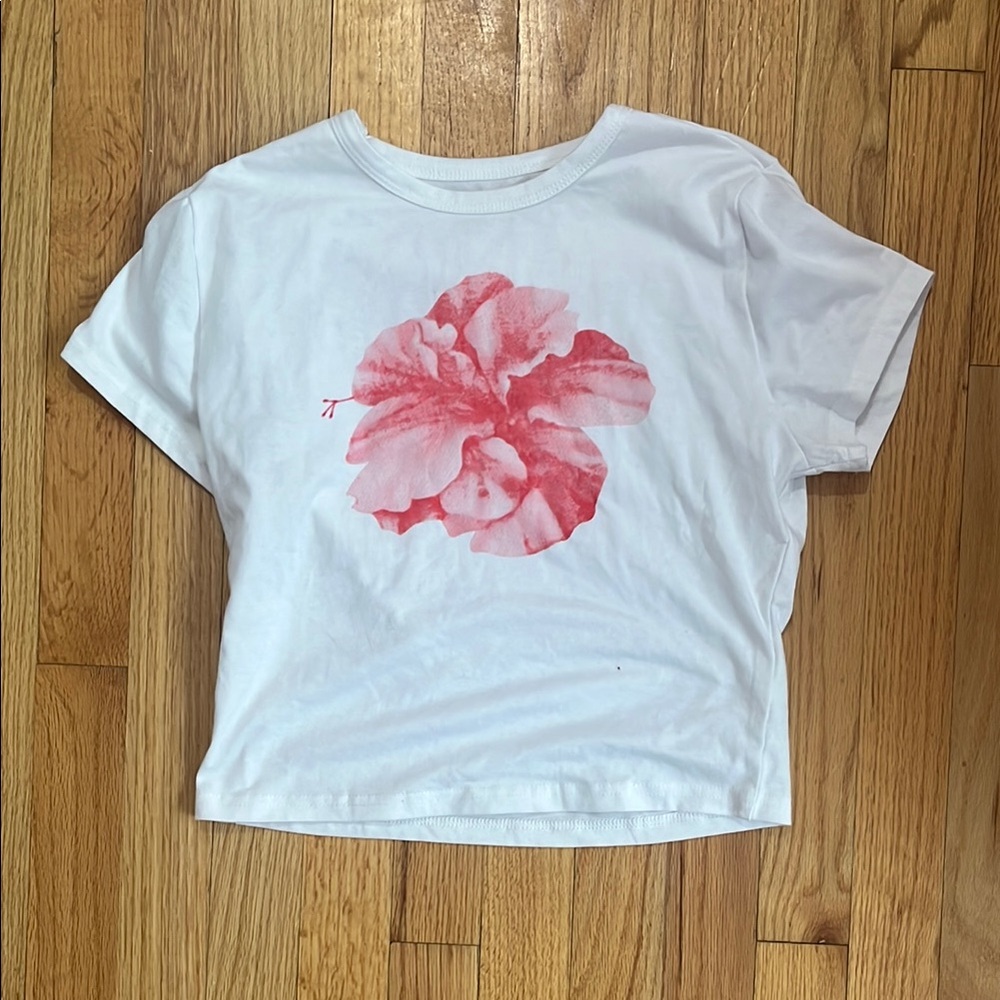 White Tee with Pink Floral Print